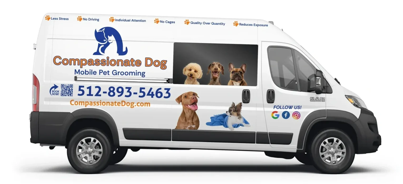 Pet grooming van with dog images